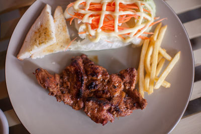 High angle view of food served in plate