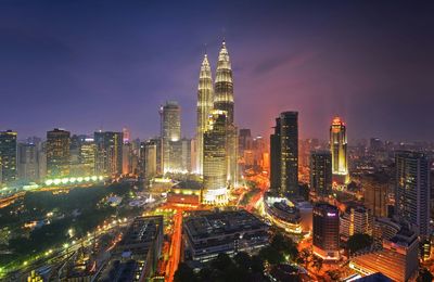 Illuminated city at night