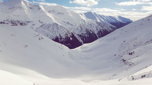 Scenic view of snowcapped mountains against sky