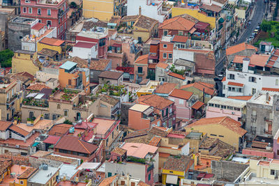 High angle view of buildings in city