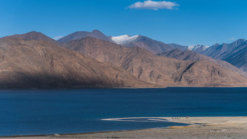 Scenic view of land and mountains against sky