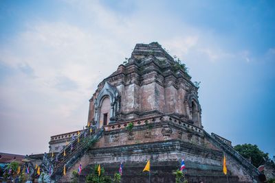 Low angle view of temple building against sky