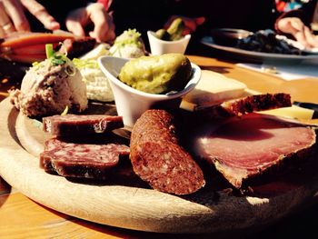 Close-up of serving food in plate