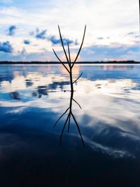 Scenic view of lake against sky at sunset