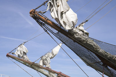 Low angle view of boat against sky