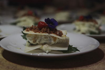 Close-up of dessert in plate on table