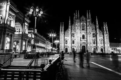 View of illuminated buildings at night