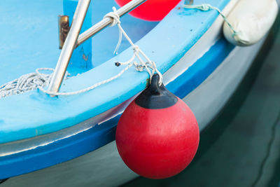 High angle view of ropes in boat