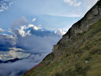 Low angle view of mountains against sky