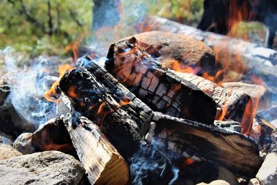 Close-up of fire on barbecue