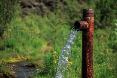 Close-up of water flowing from pipe