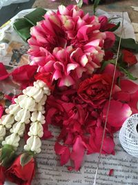 High angle view of pink roses