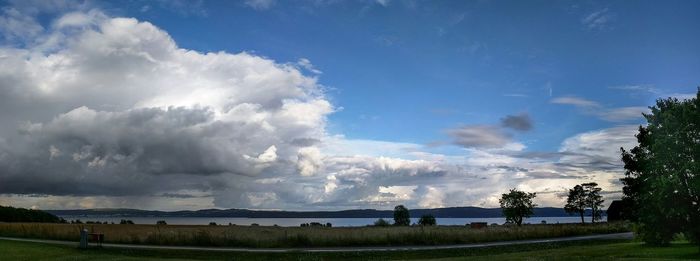 Scenic view of landscape against cloudy sky