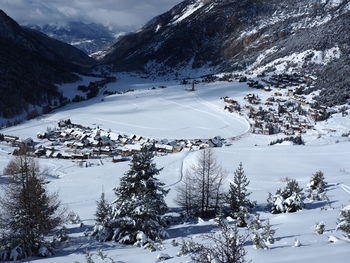 Village in the snow.