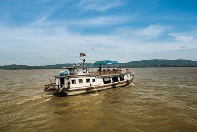 Boat in ayeyarwaddy river. mandalay. myanmar.