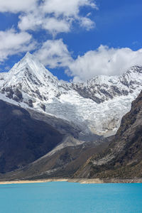 Scenic view of snowcapped mountains against sky