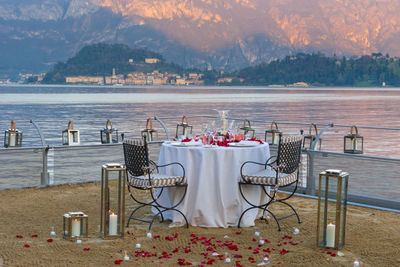 Empty chairs and tables in restaurant