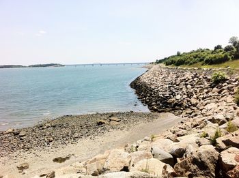 Scenic view of sea against clear sky