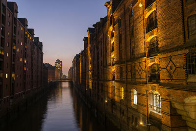 City view of speicherstadt of hamburg, germany at night