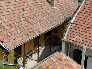 High angle view of roof tiles