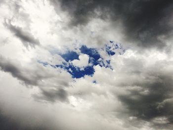 Low angle view of clouds forming heart shape