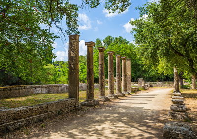 Ionic columns of palaestra in ancient olympia, greece