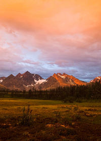 Scenic view of field against sky during sunset