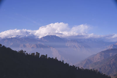 Scenic view of silhouette mountains against sky