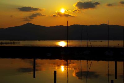 Scenic view of lake during sunset