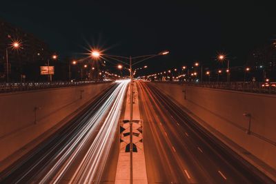 Light trails on street at night