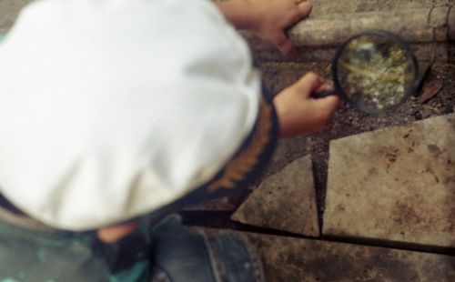 High angle view of young woman