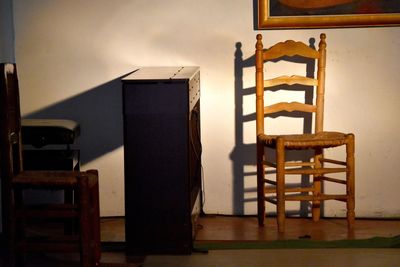 Close-up of armchair on table