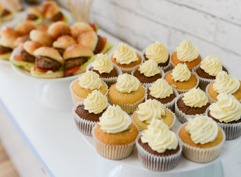 Close-up of cupcakes on table