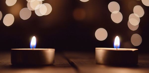 Close-up of lit tea light candle