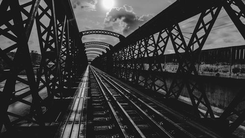 View of railroad tracks against cloudy sky