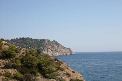 Scenic view of sea against clear sky