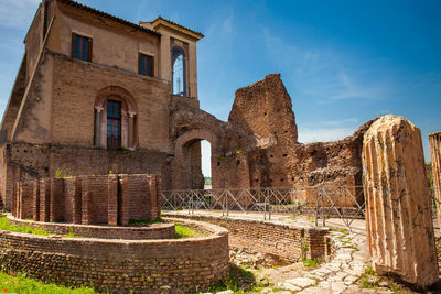 Low angle view of old building against sky