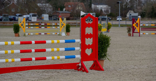 Show jumping obstacles on a show jumping arena