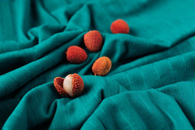 High angle view of strawberries