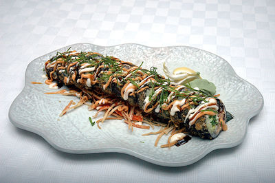 High angle view of sushi in plate on table