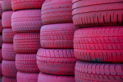 Full frame shot of pink tires for sale at market stall