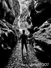 Rear view of man standing on rock