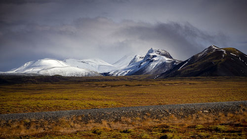 Scenic view of snowcapped mountains against sky