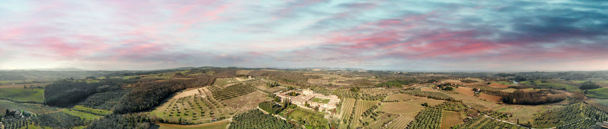 High angle view of land against sky