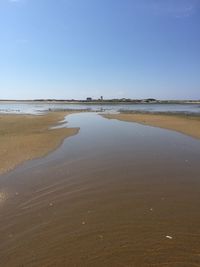 Scenic view of beach against clear sky