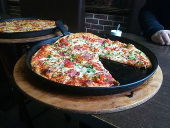 Close-up of pizza on table