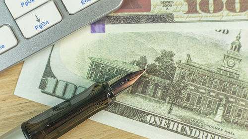 High angle view of pen on table