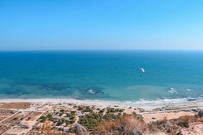 Scenic view of sea against clear blue sky