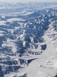 High angle view of snowcapped mountains