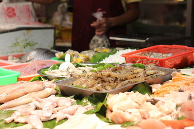 Close-up of meat and vegetables in market